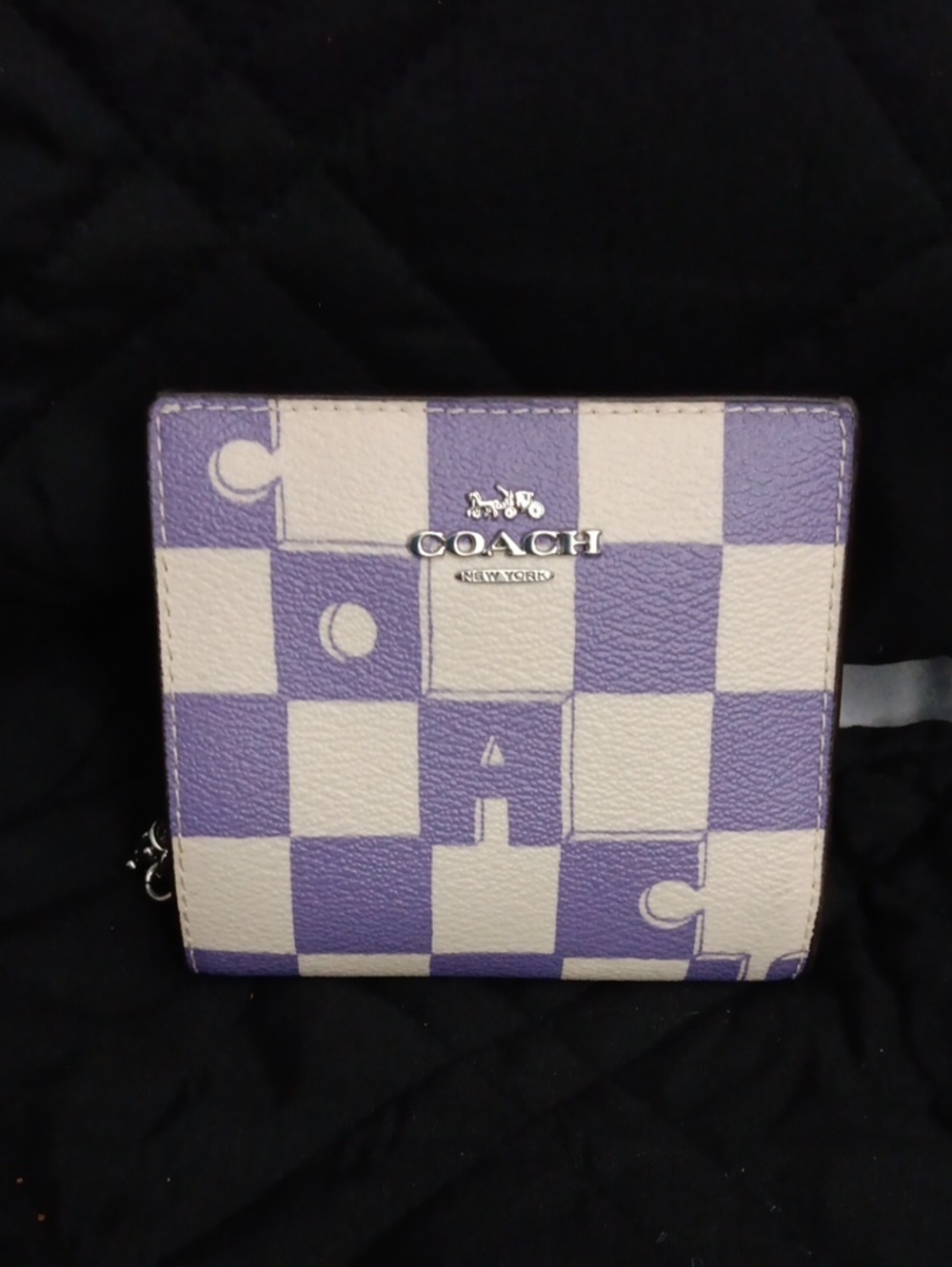COACH Purple and Cream Checker Puzzle Wallet